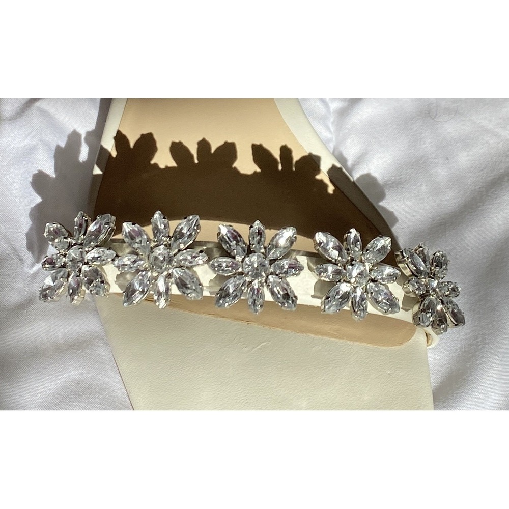 Maeve Gem Floral Slingback Kitten Heels Ivory Leather Crystal Embellished Glam 8 - Picture 2 of 8